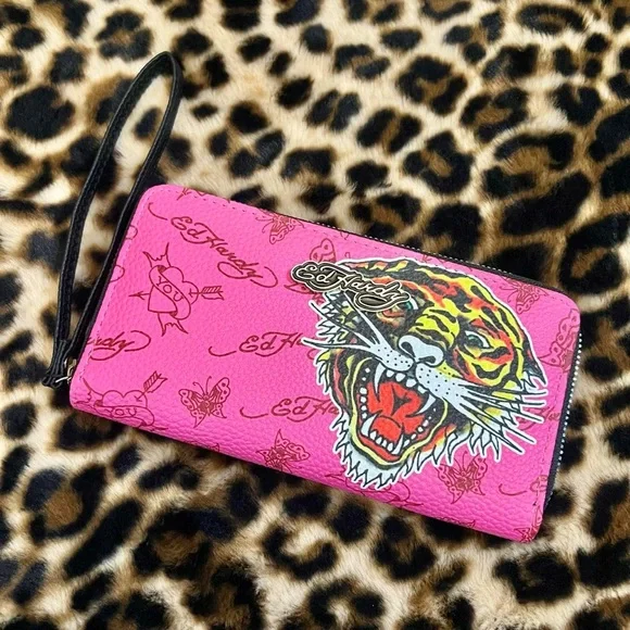 Ed Hardy | Bags | Ed Hardy Pink Tiger Wristlet Wallet | Poshmark